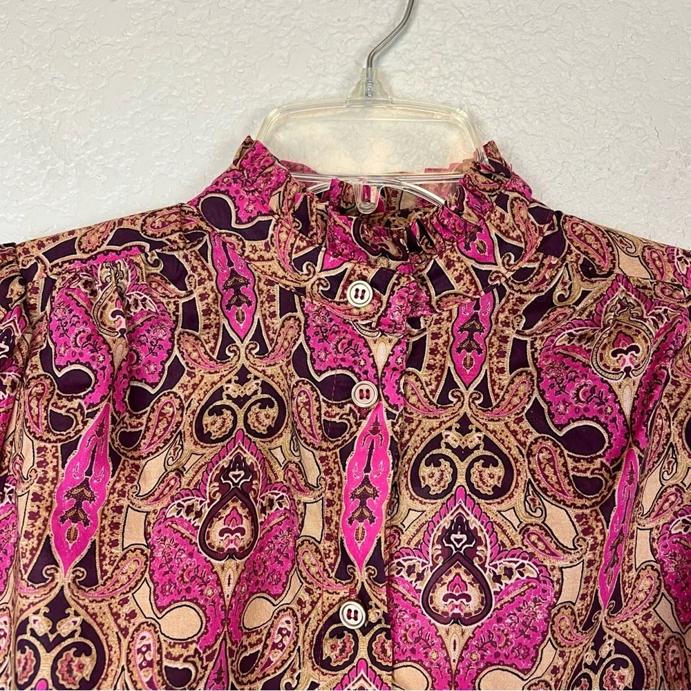 A Loves A Girl Cottagecore Peasant Boho Top Ruffle Neck Paisley Print Large New